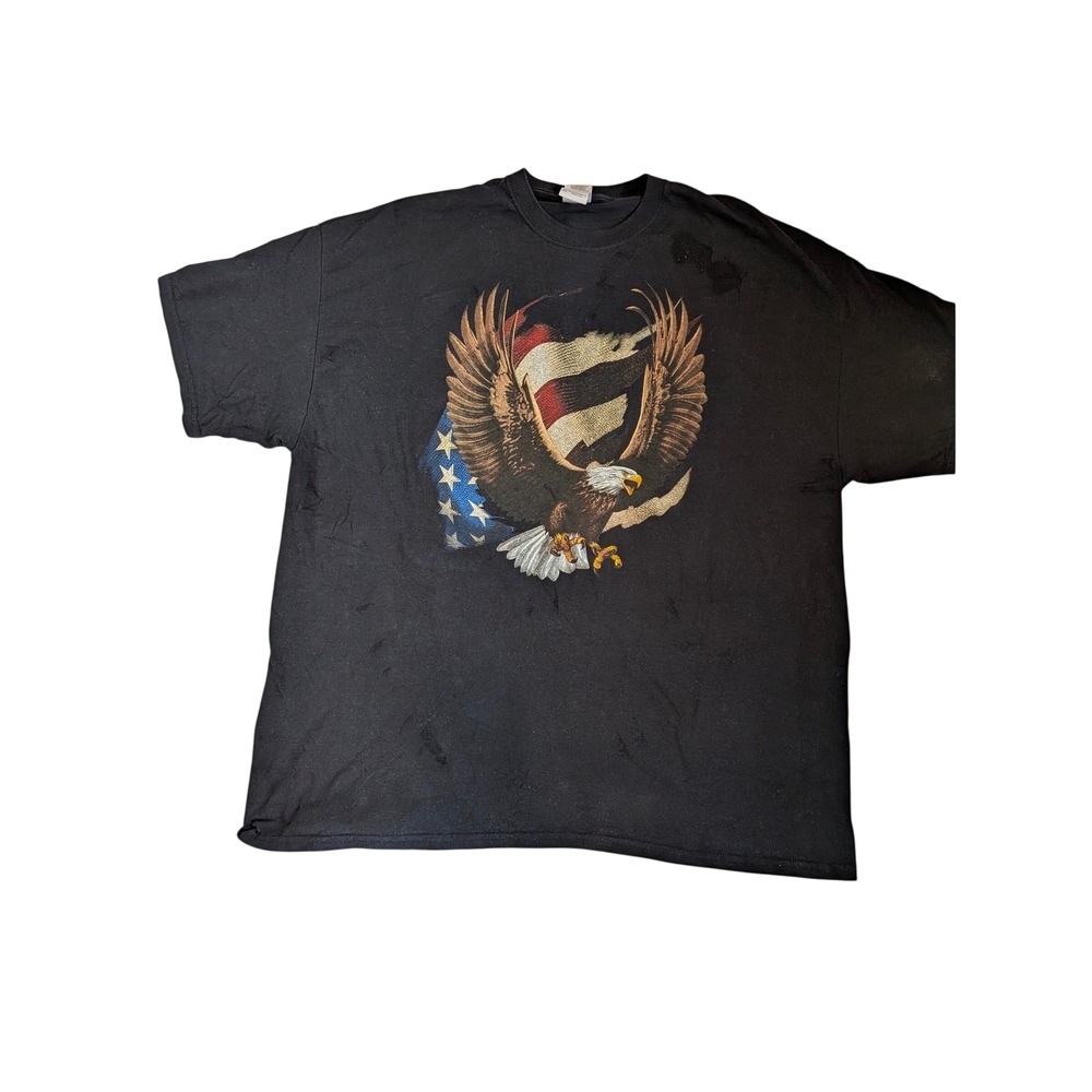 Gildan Heavy Cotton American Eagle Flag Graphic T Shirt Black Mens 2XL